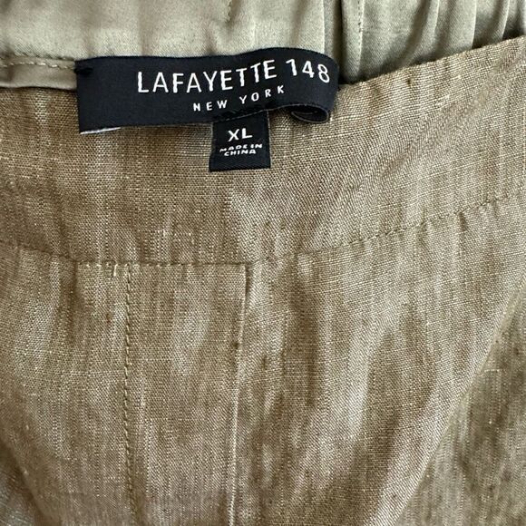 Lafayette 148 Linen Cuffed Cropped Pants Olive Green Elastic Waist XL - Picture 3 of 5